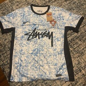 Stussy White and Black Graphic Tee